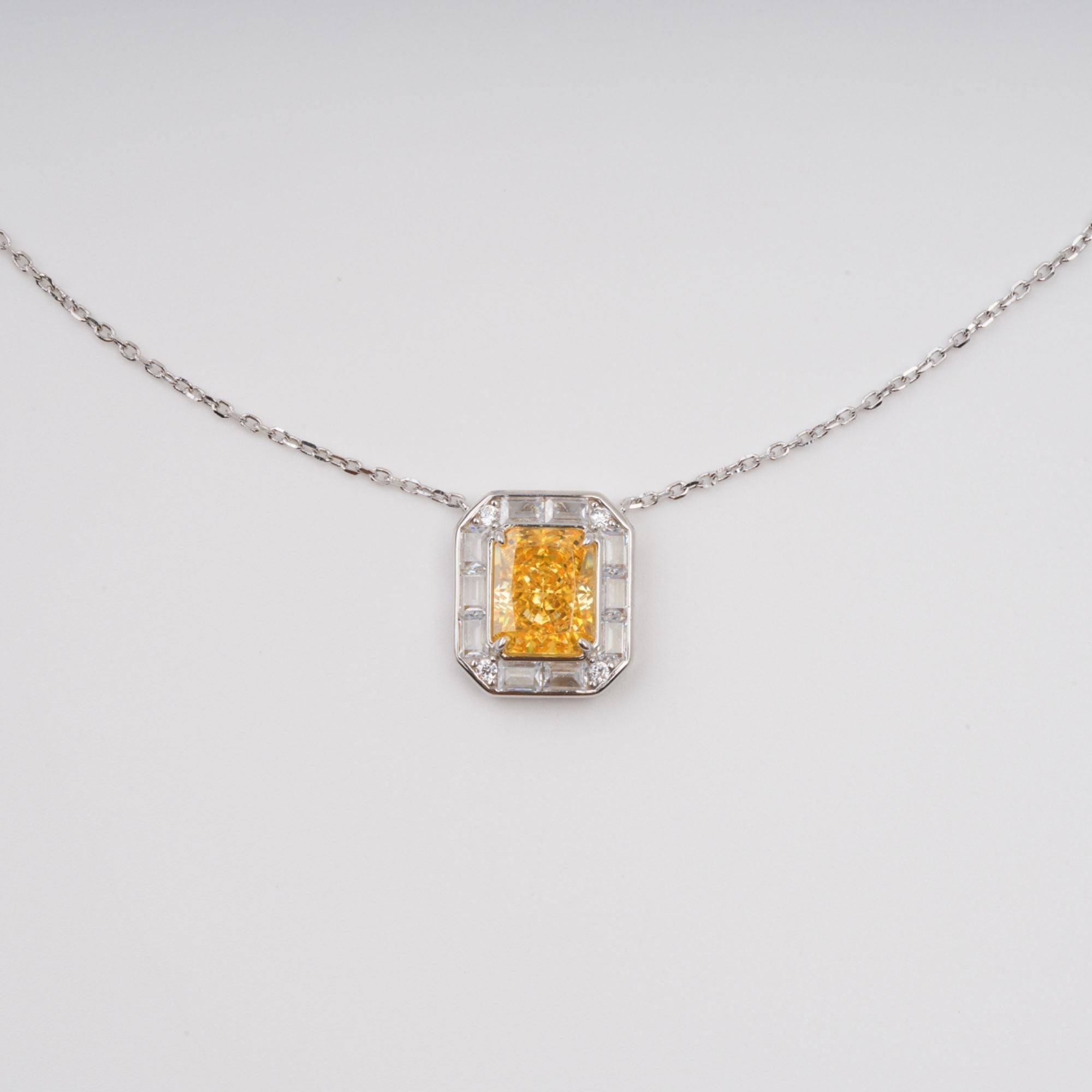 Yellow Square Gemstone Pendant Sterling Silver Necklace