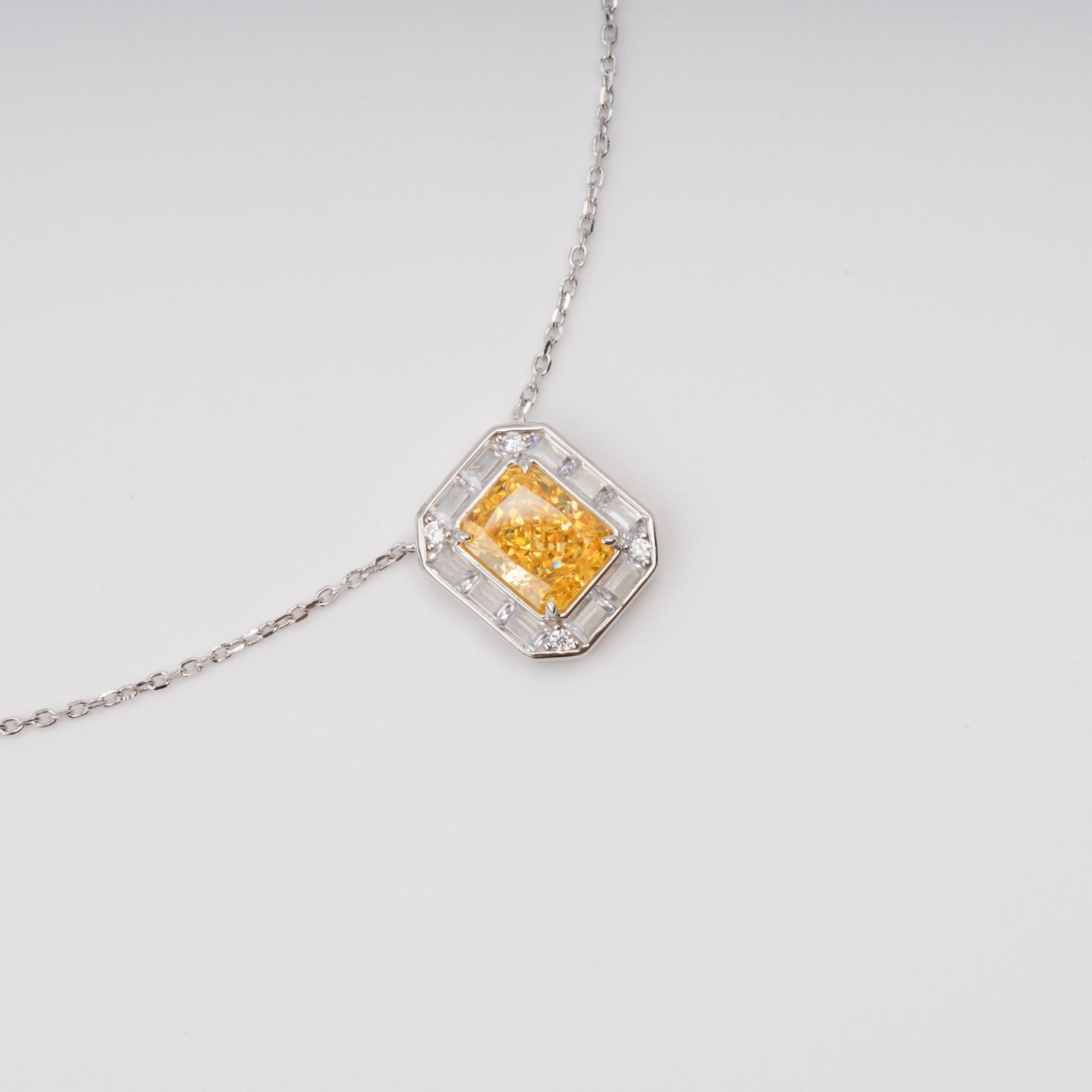 Yellow Square Gemstone Pendant Sterling Silver Necklace