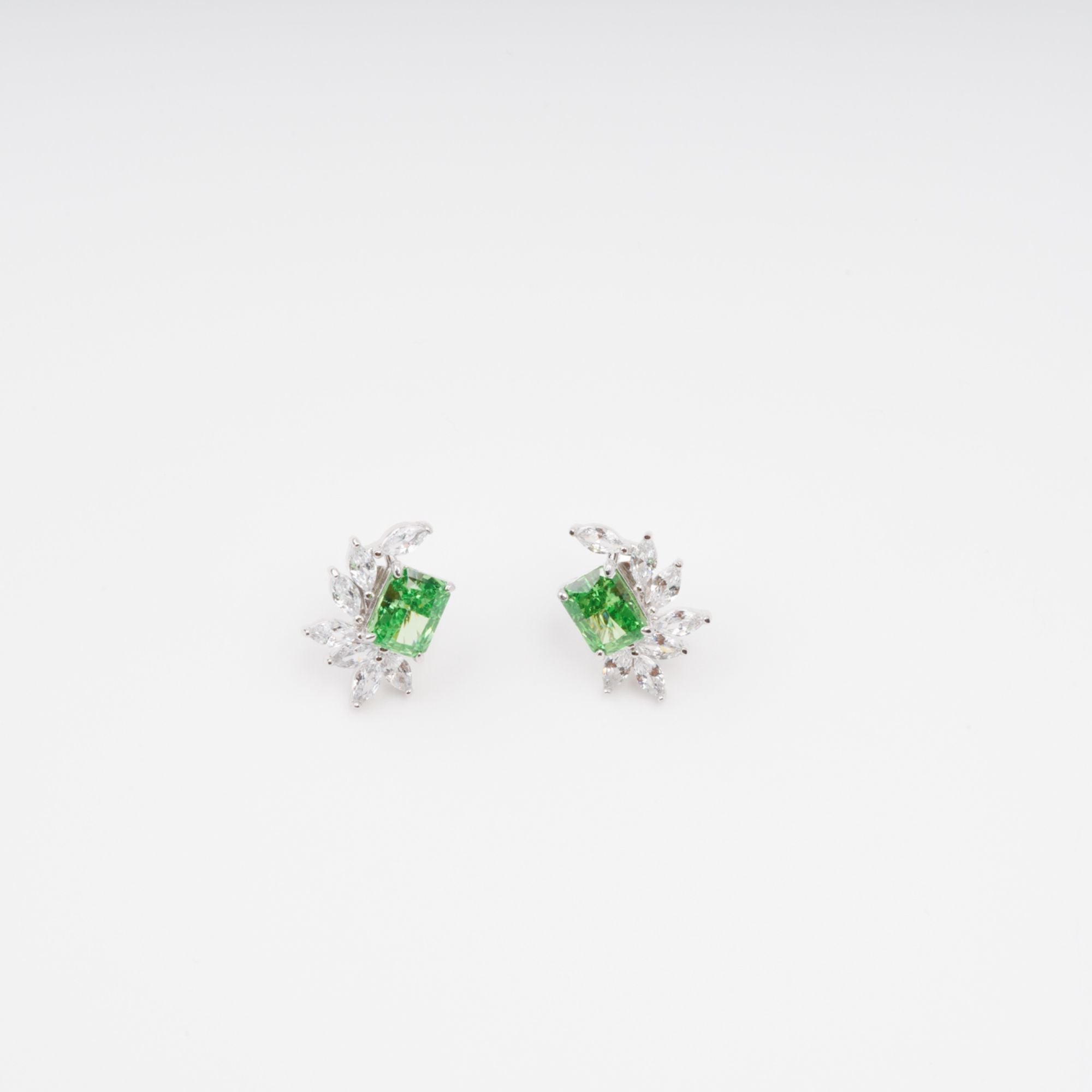 Green Rectangular Gemstone Sterling Silver Earrings