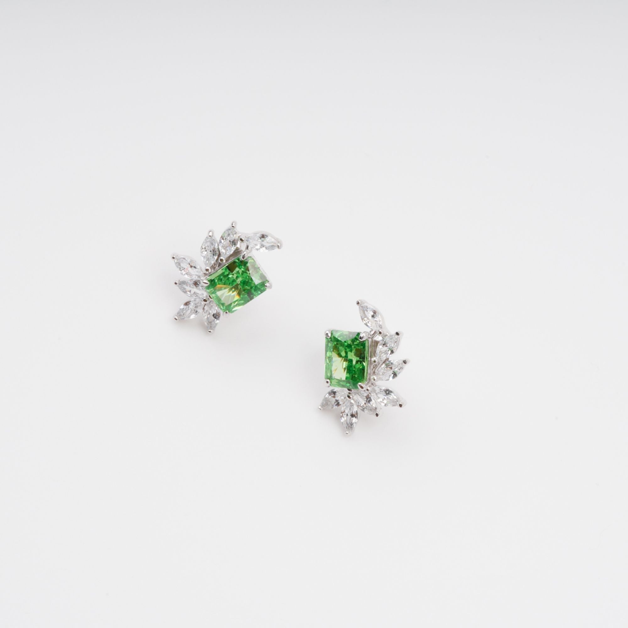 Green Rectangular Gemstone Sterling Silver Earrings