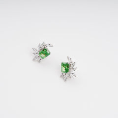 Green Rectangular Gemstone Sterling Silver Earrings