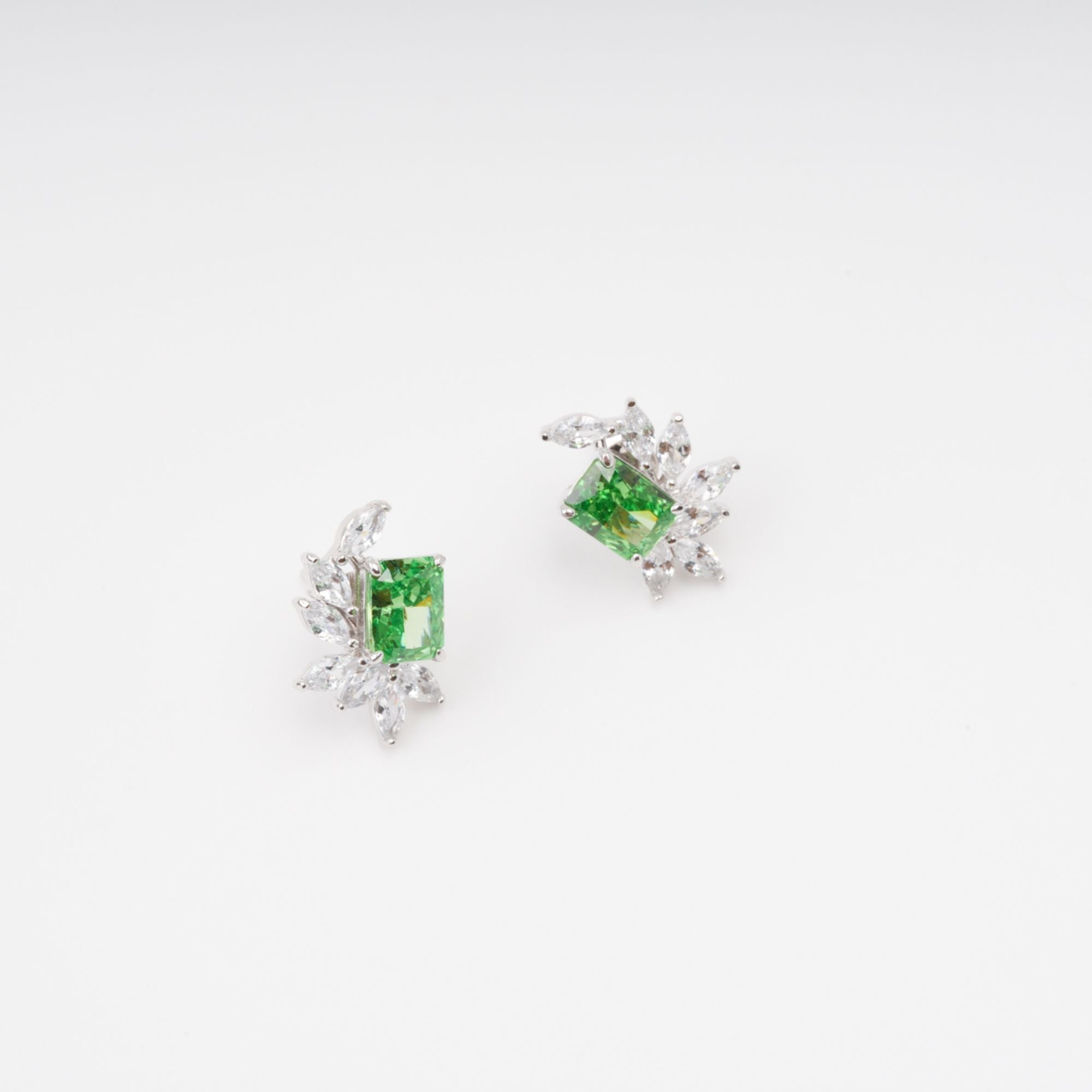 Green Rectangular Gemstone Sterling Silver Earrings