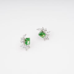 Green Rectangular Gemstone Sterling Silver Earrings