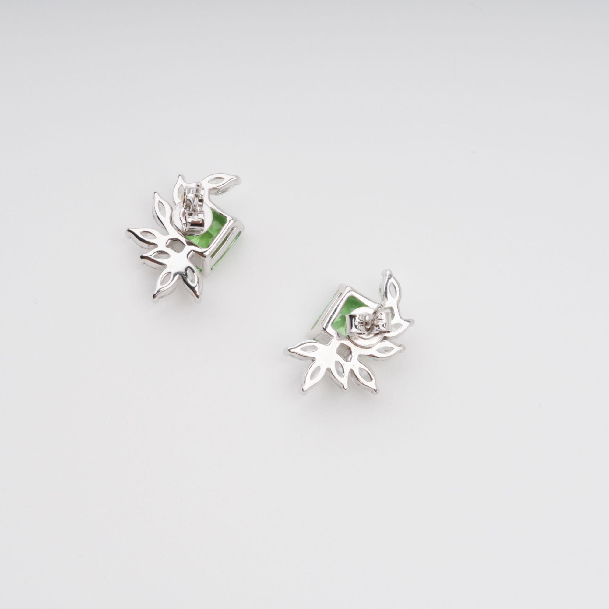 Green Rectangular Gemstone Sterling Silver Earrings