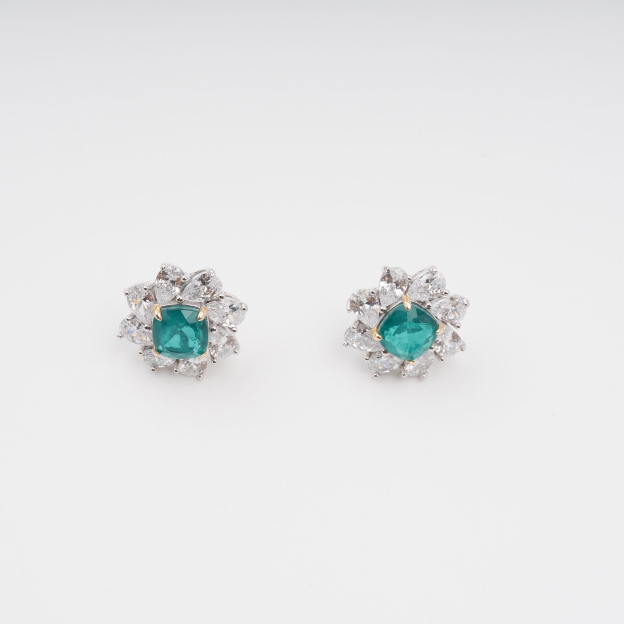 Green Flower Shaped Gemstone Sterling Silver Earrings