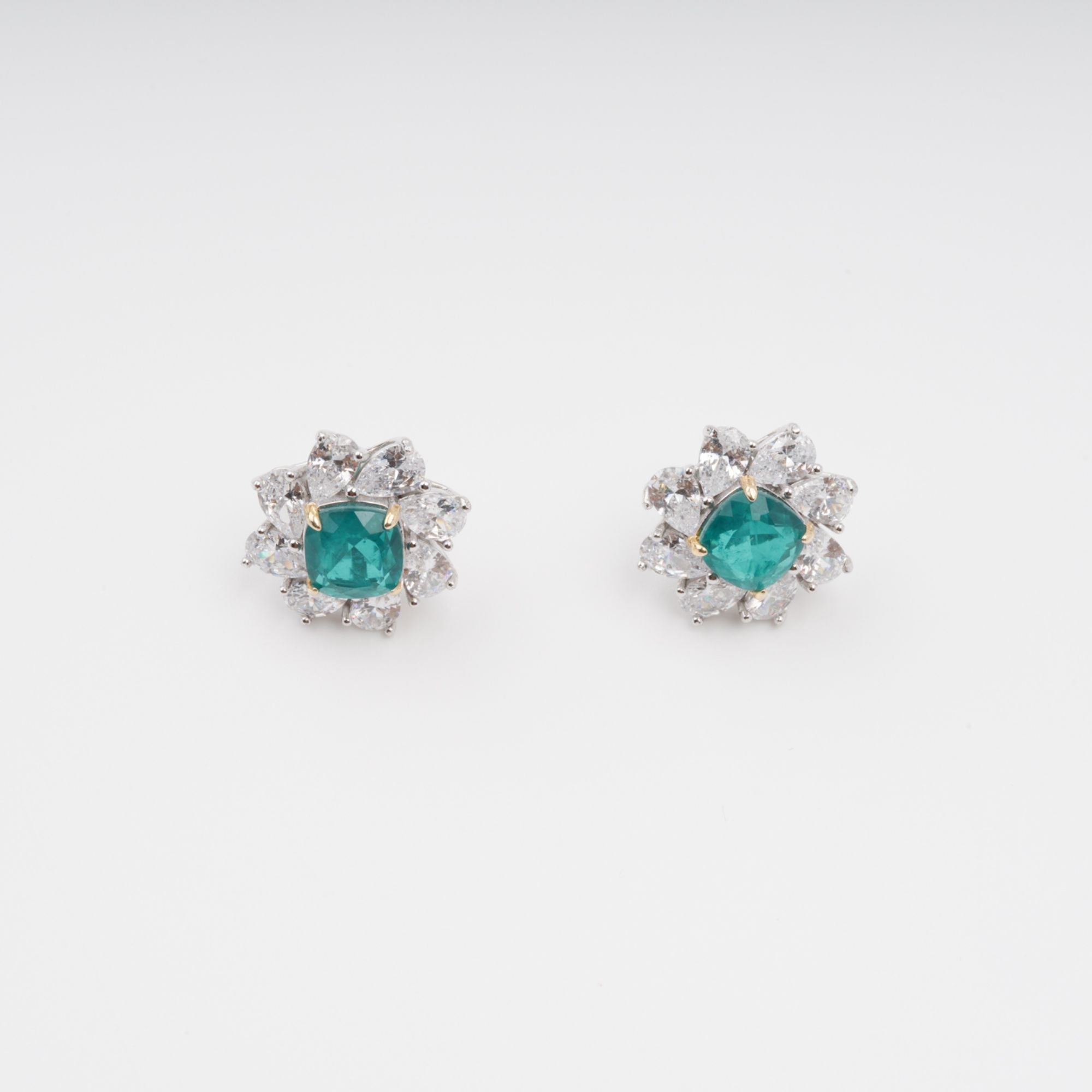 Green Flower Shaped Gemstone Sterling Silver Earrings