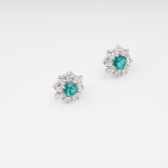 Green Flower Shaped Gemstone Sterling Silver Earrings