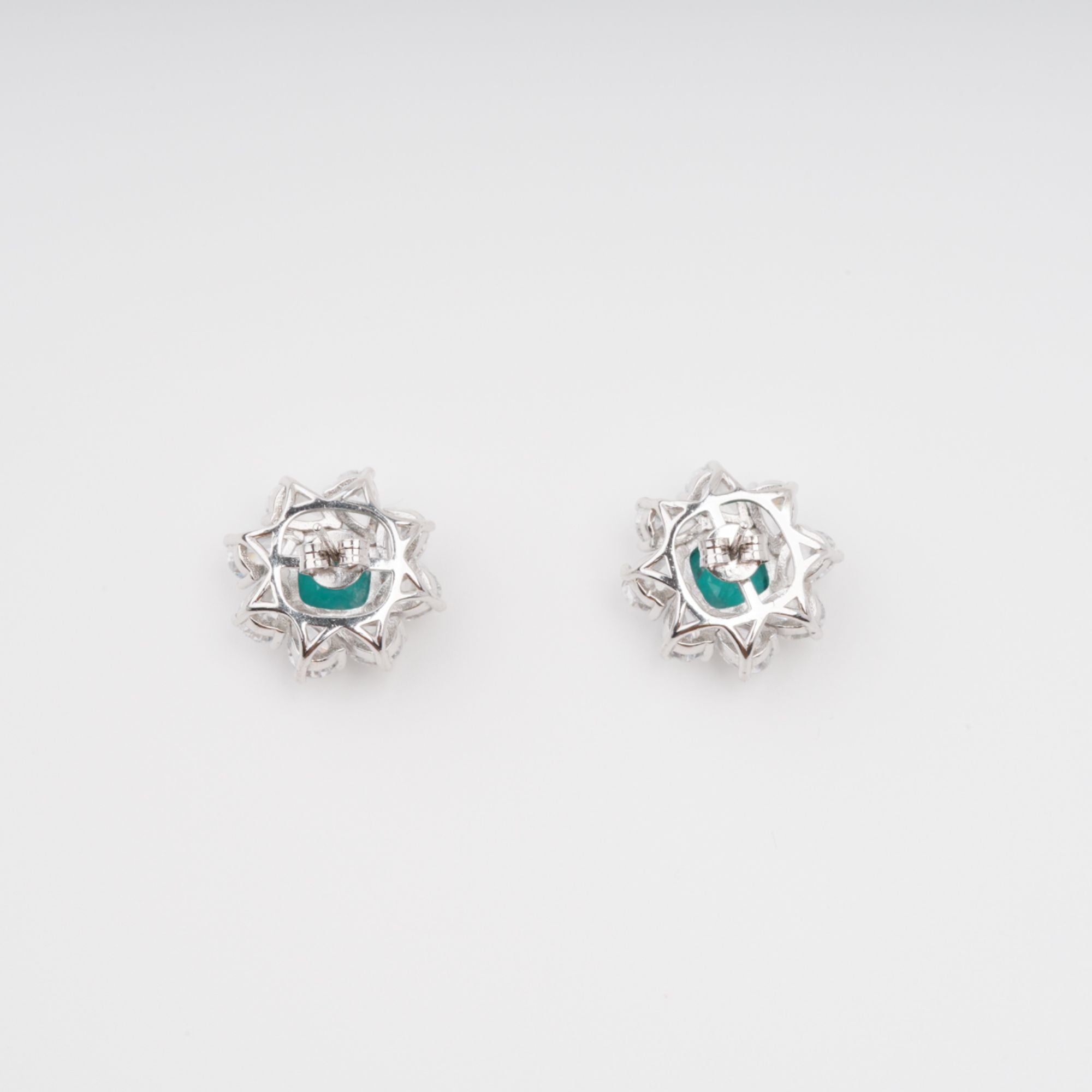 Green Flower Shaped Gemstone Sterling Silver Earrings