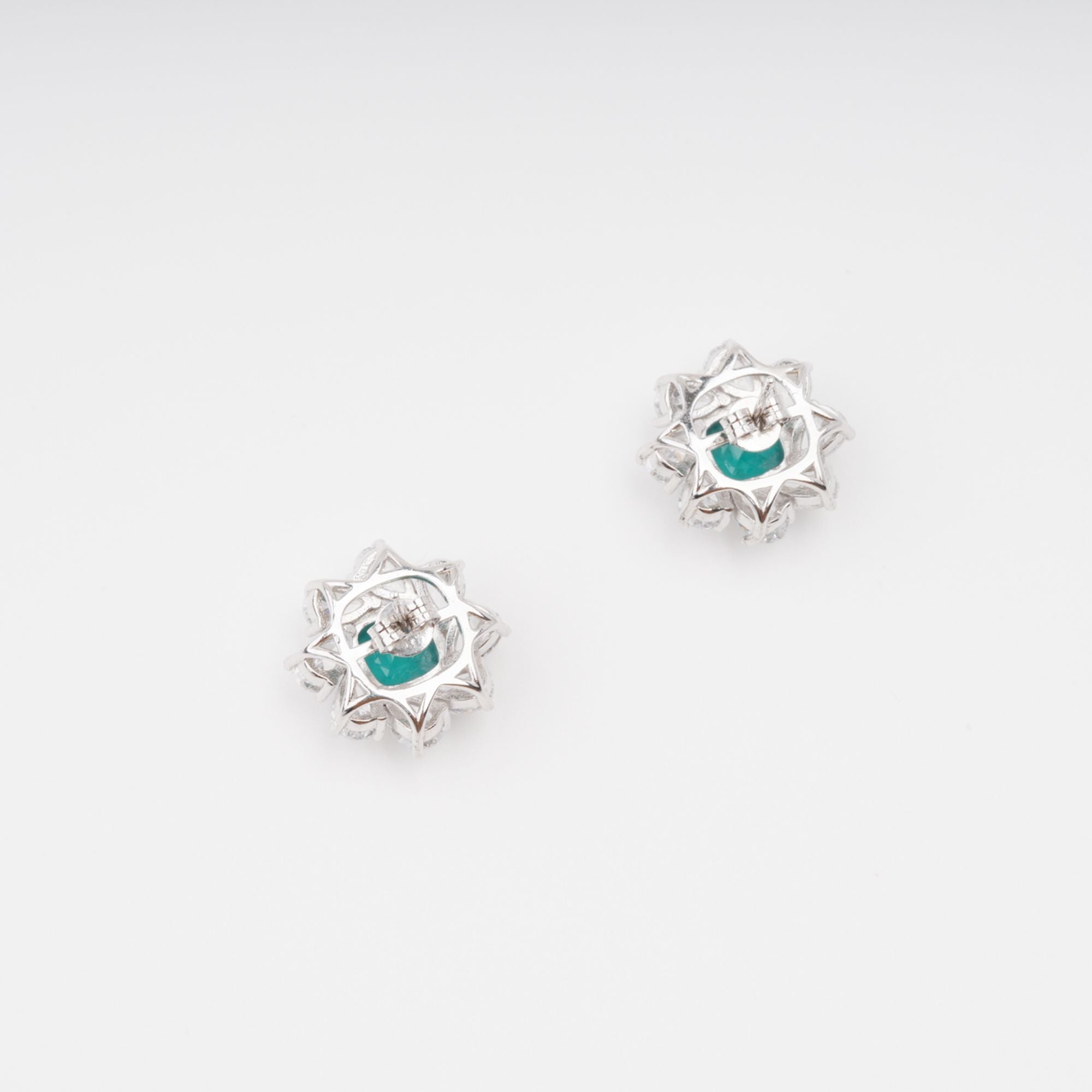 Green Flower Shaped Gemstone Sterling Silver Earrings