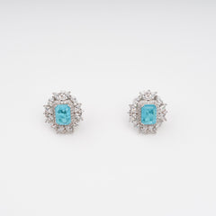 Aquamarine Emerald Cut Gemstone Sterling Silver Earrings