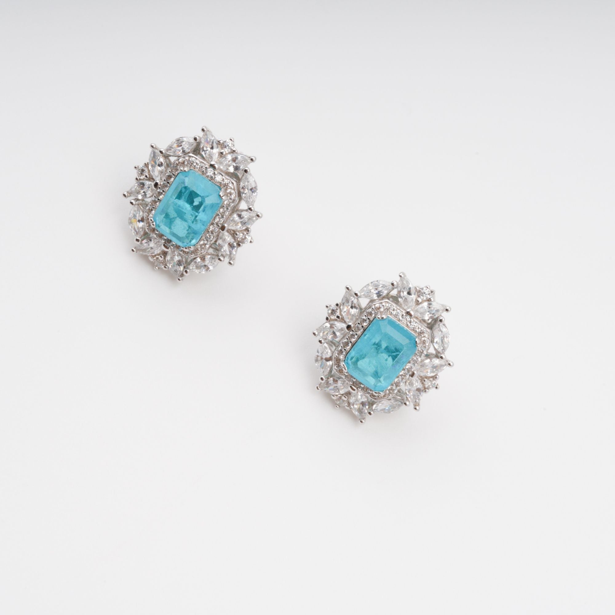 Aquamarine Emerald Cut Gemstone Sterling Silver Earrings