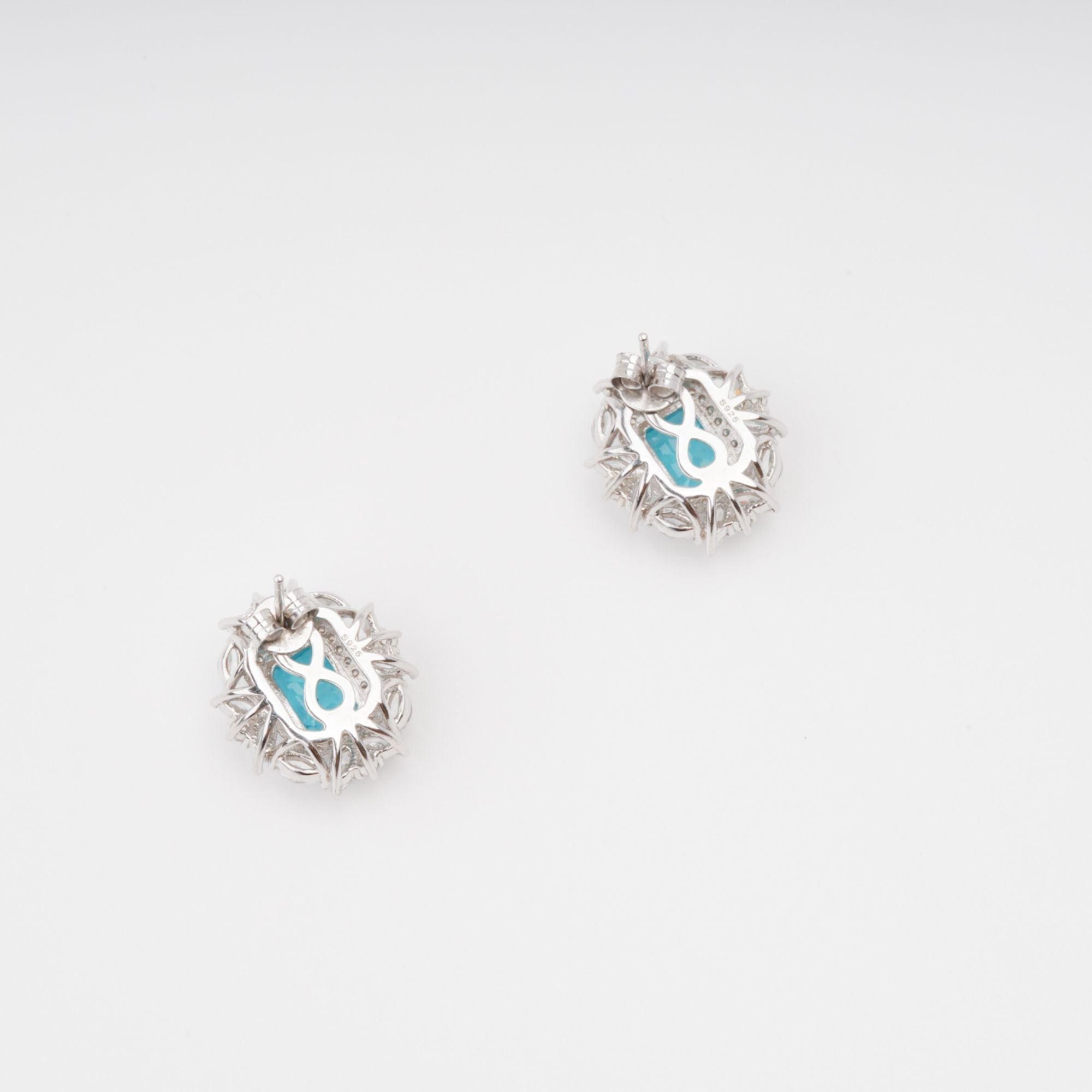 Aquamarine Emerald Cut Gemstone Sterling Silver Earrings