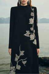 High Neck Crystal Embellished Maxi Dress in Black