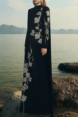 High Neck Crystal Embellished Maxi Dress in Black