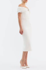 Off Shoulder Crystal Embellished Midi Dress