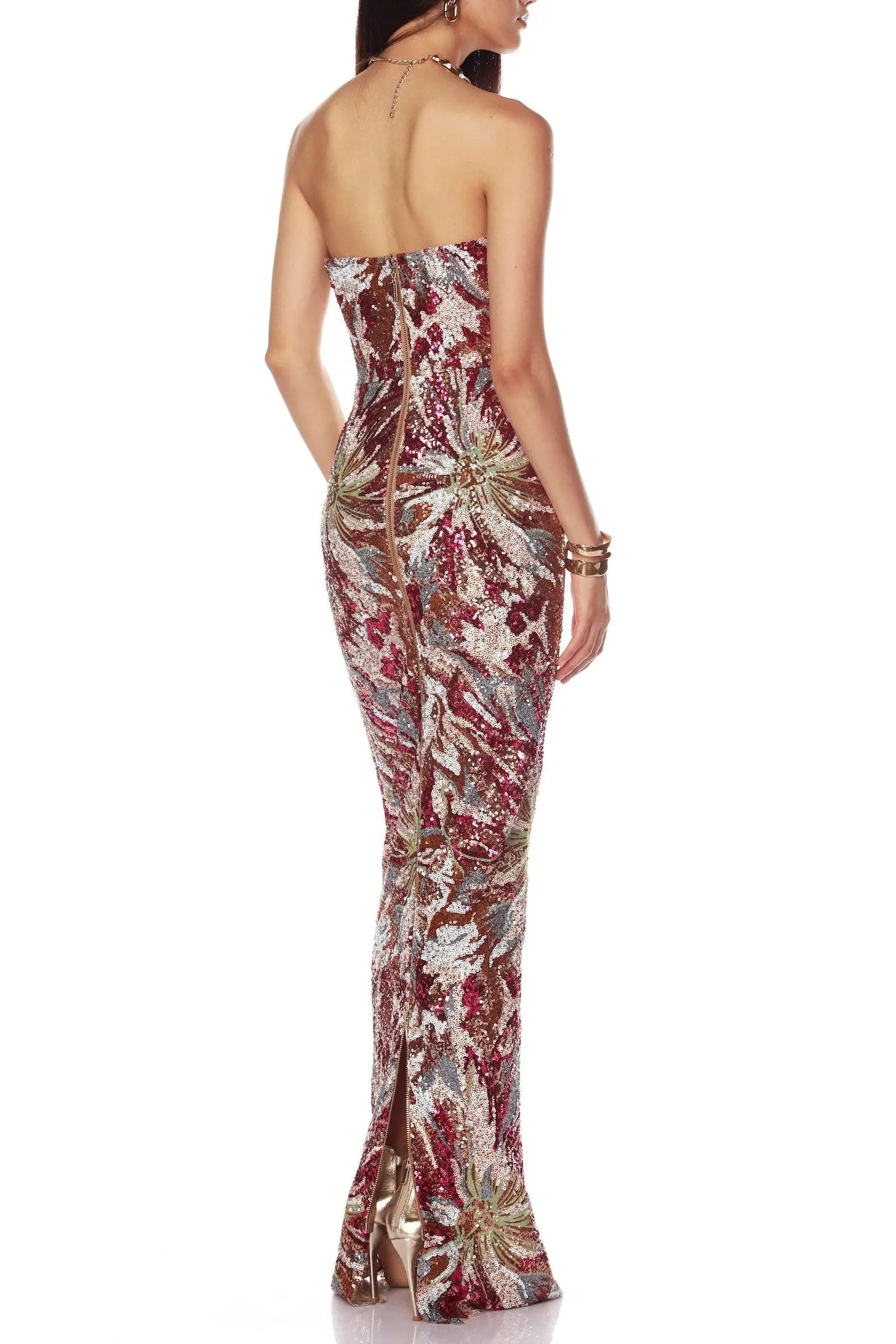 Fireworks Pattern Sequin Embroidery Maxi Dress