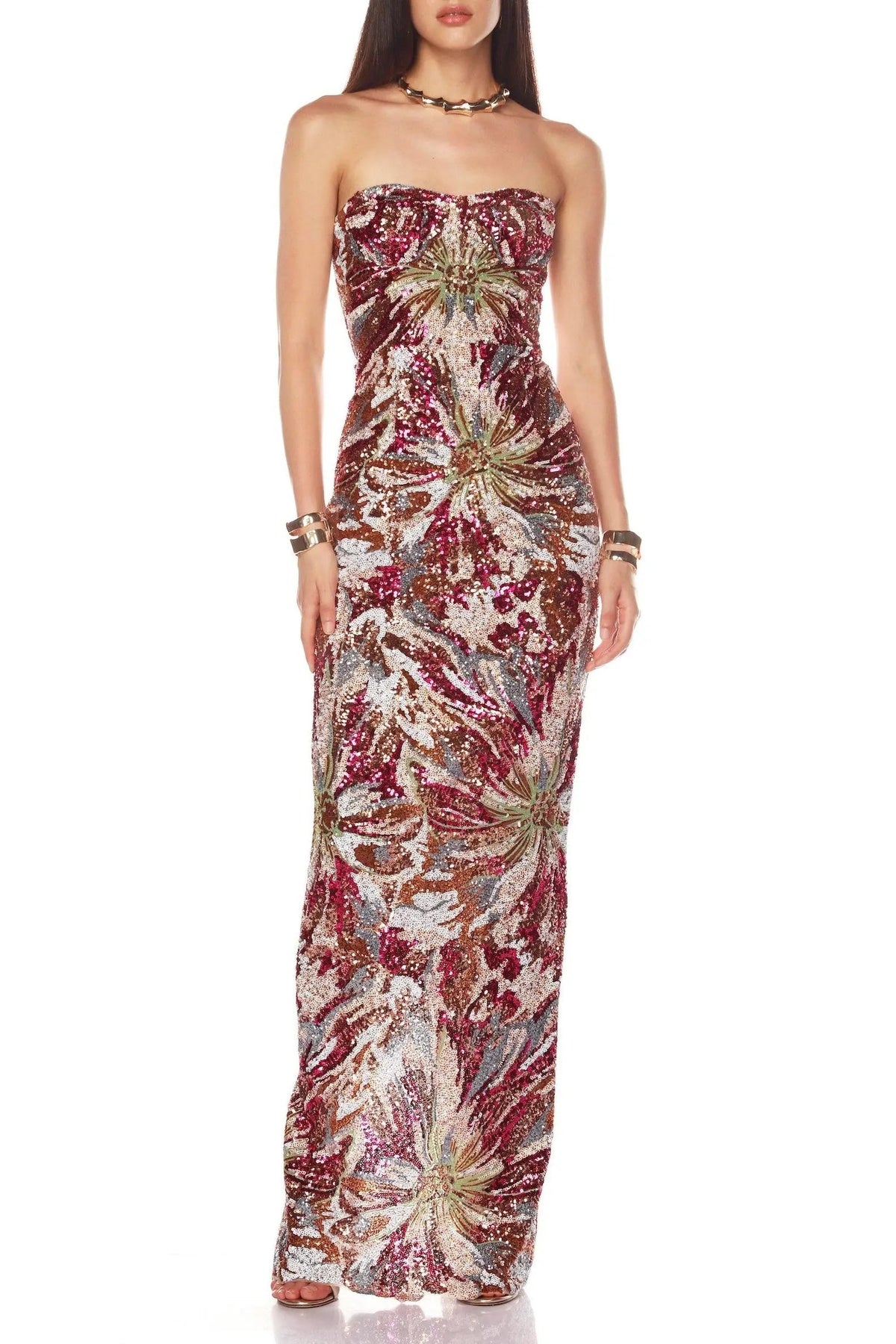 Fireworks Pattern Sequin Embroidery Maxi Dress