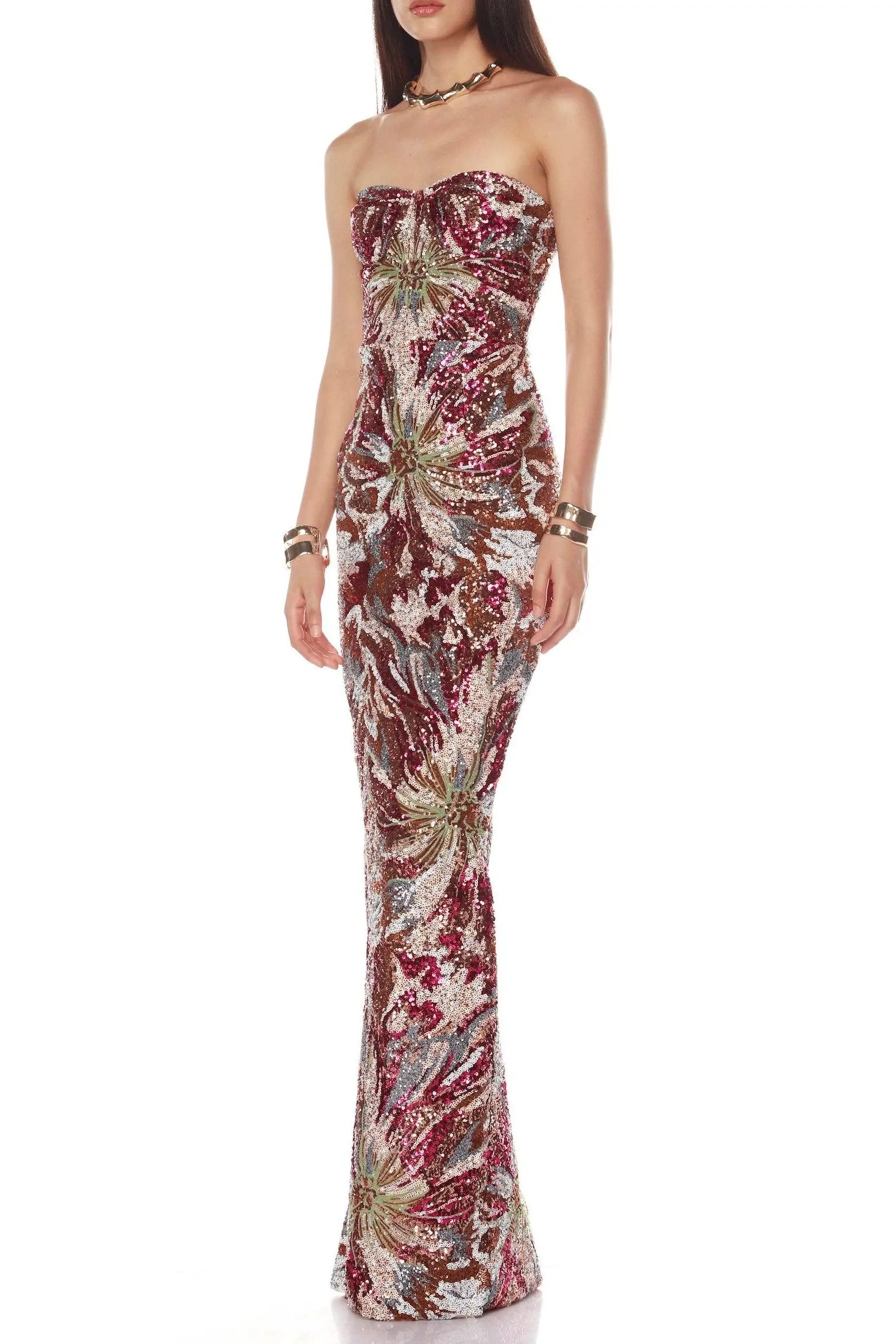 Fireworks Pattern Sequin Embroidery Maxi Dress