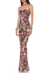 Fireworks Pattern Sequin Embroidery Maxi Dress