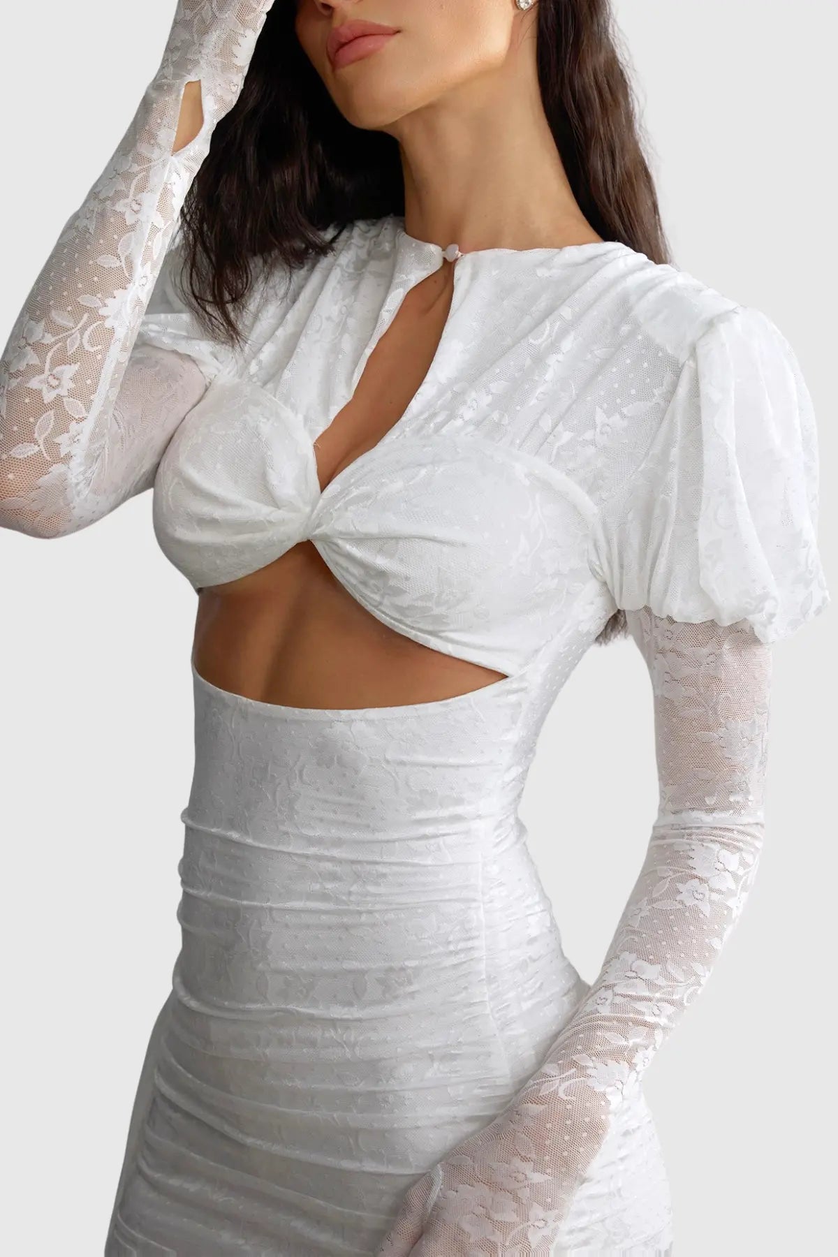Floral Cutout Mini Dress - White