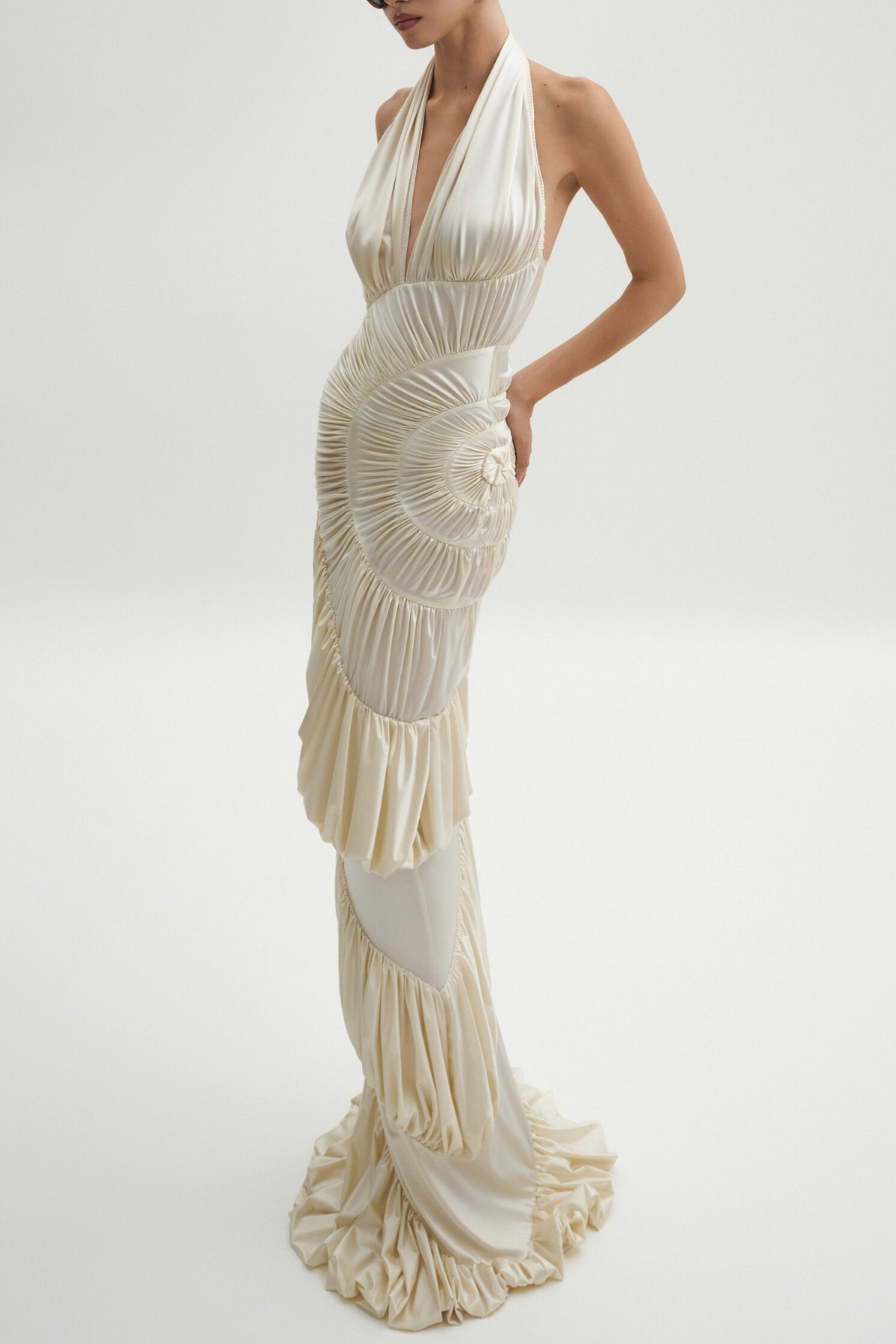 Halter Shirred Maxi Dress