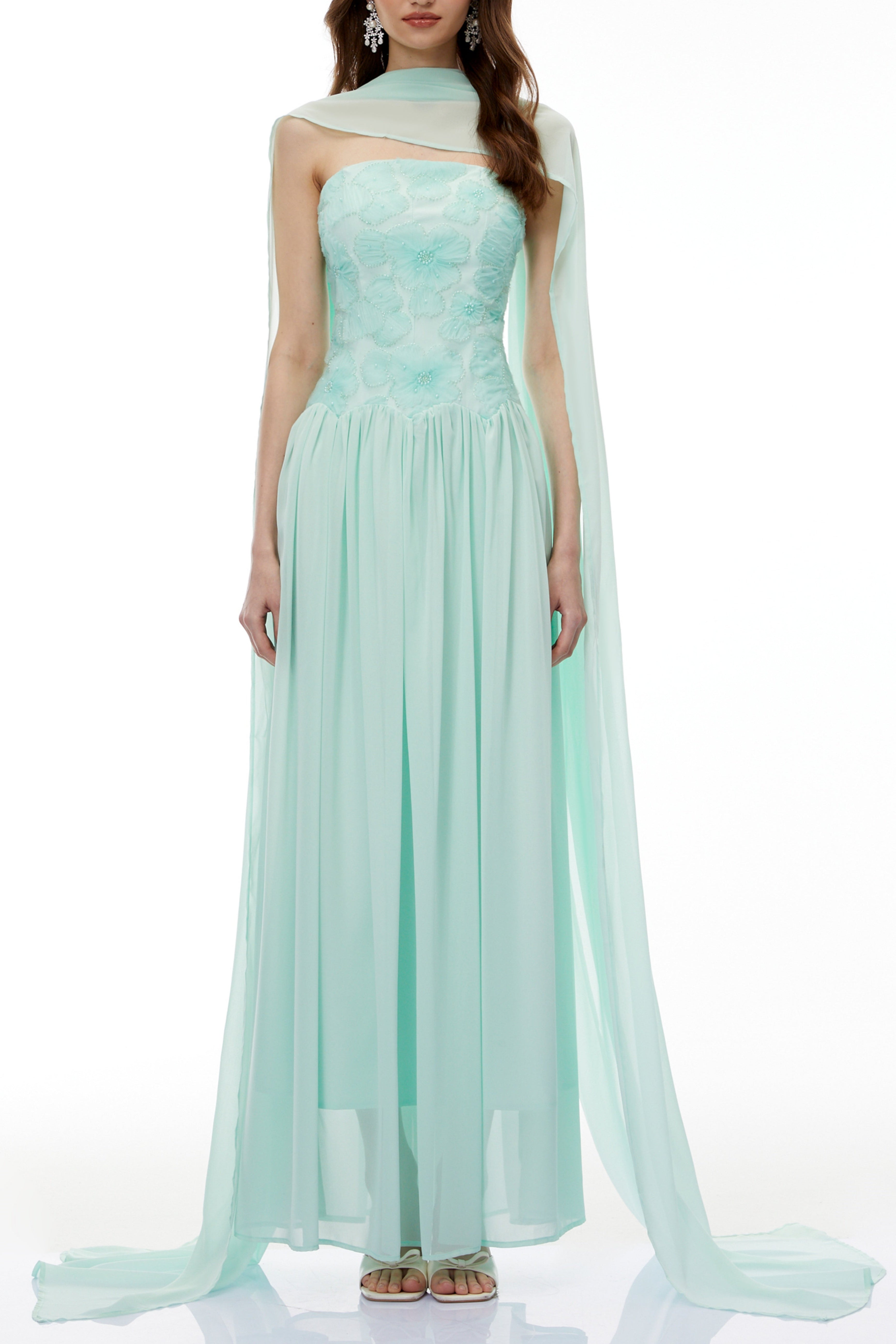 Green Floral Embroidered Maxi Dress