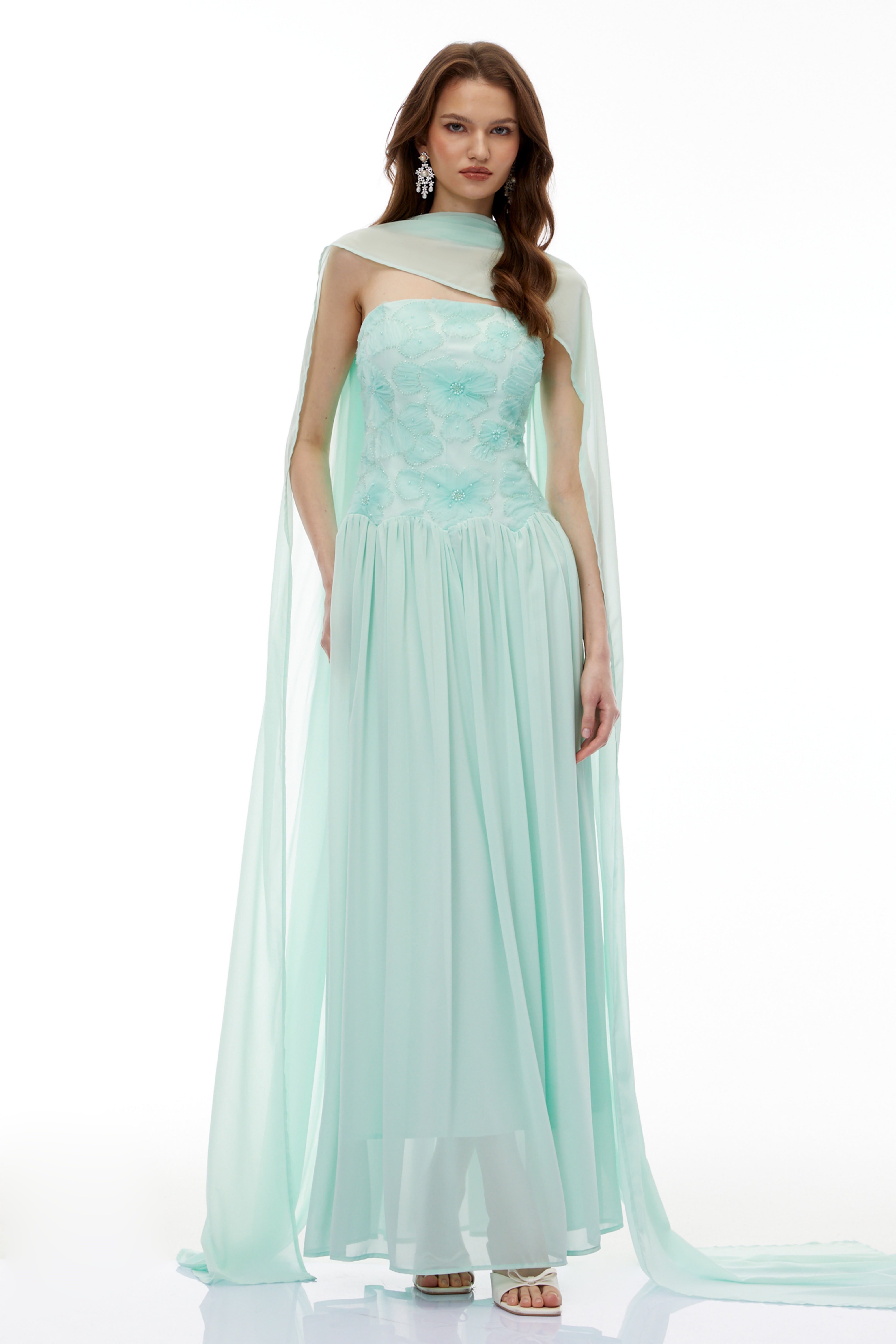 Green Floral Embroidered Maxi Dress