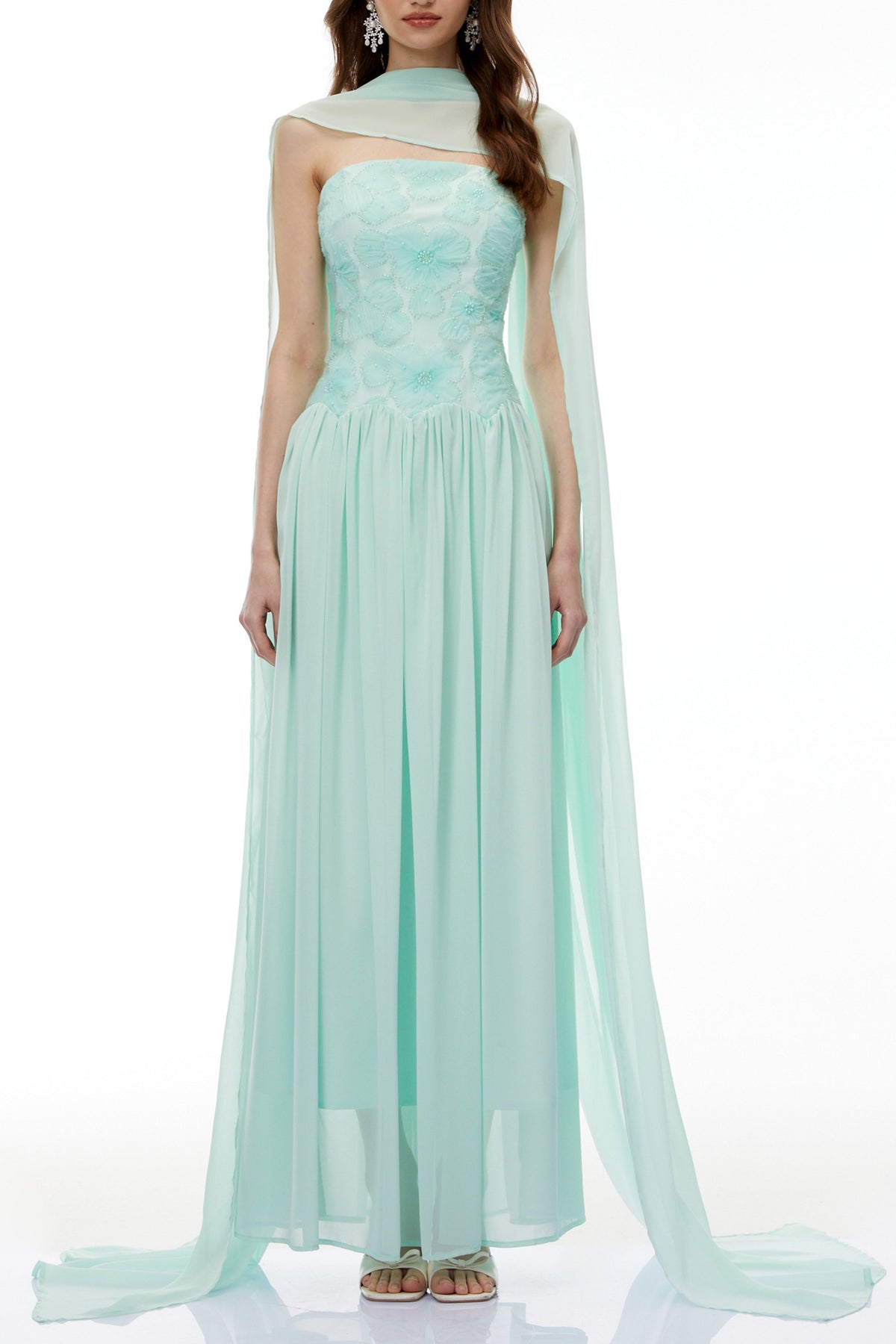 Green Floral Embroidered Maxi Dress