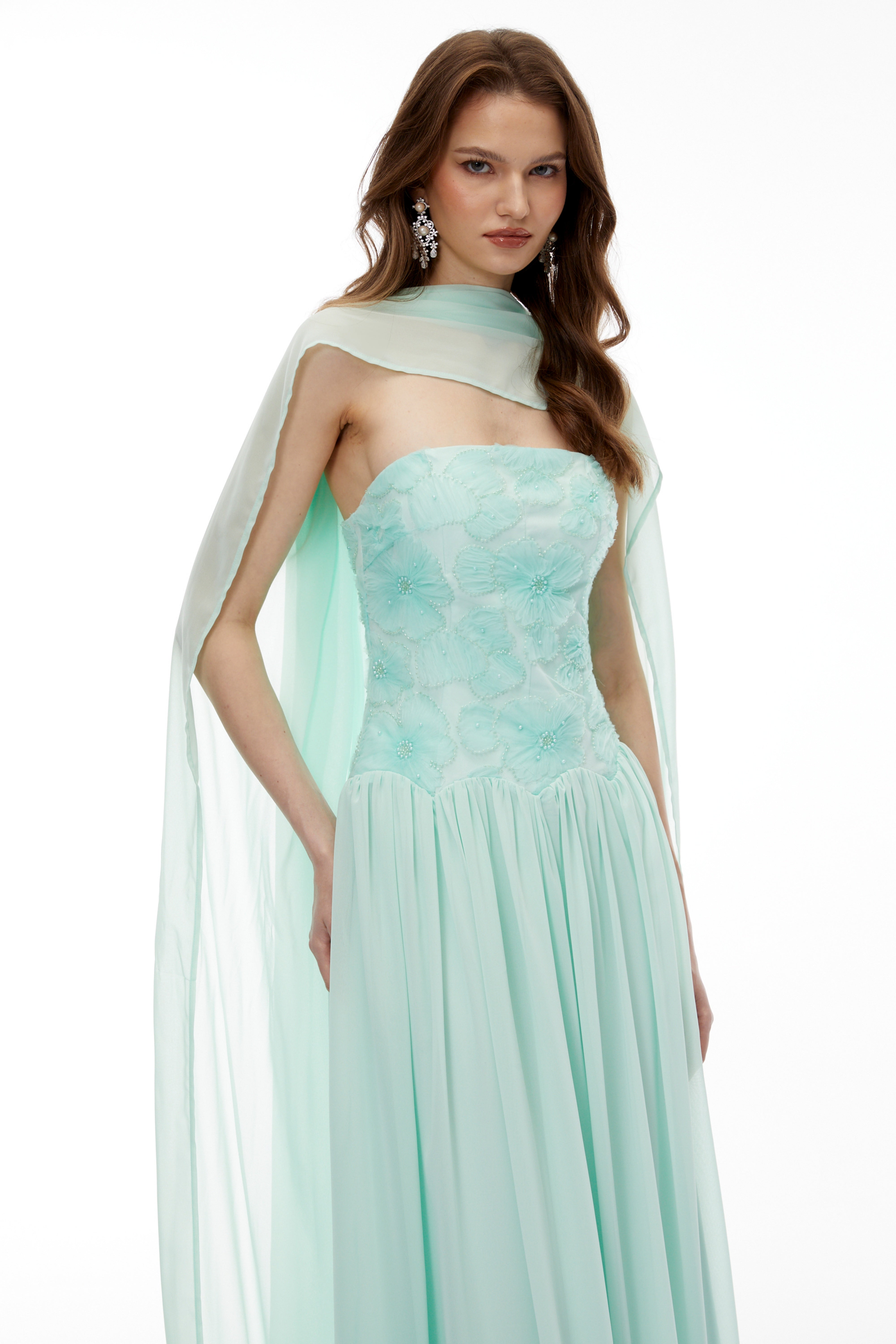 Green Floral Embroidered Maxi Dress
