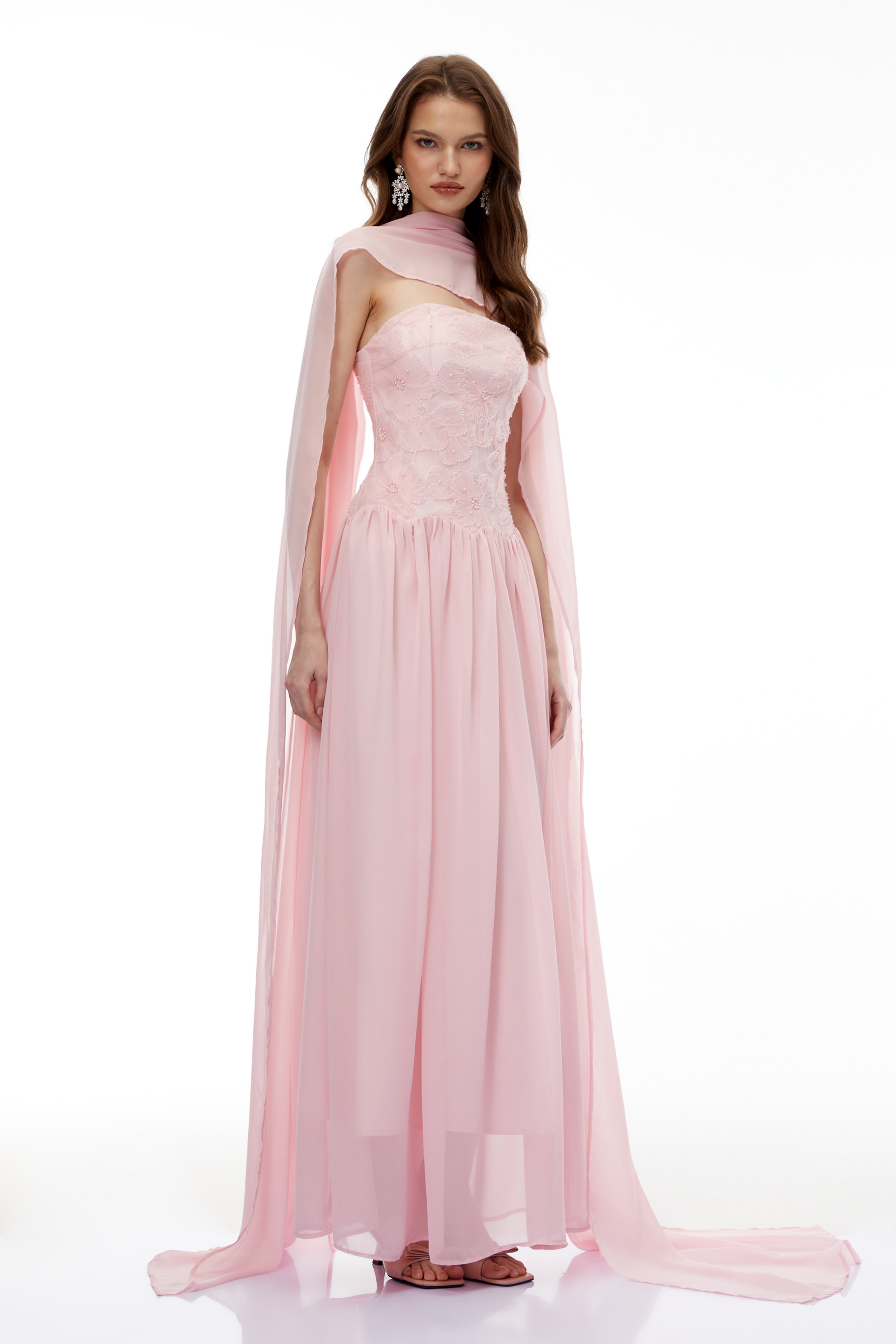 Pink Floral Embroidered Maxi Dress