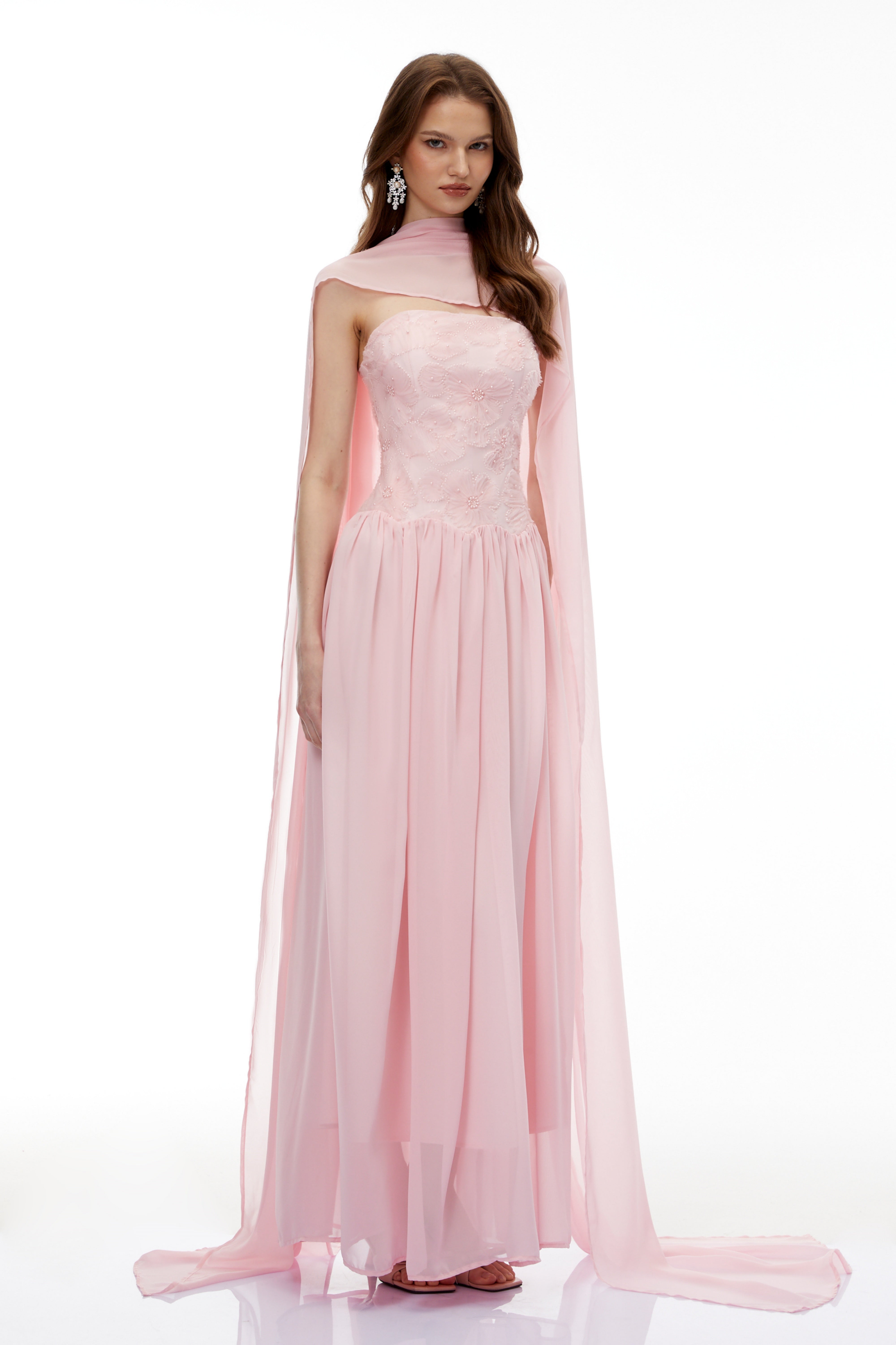 Pink Floral Embroidered Maxi Dress