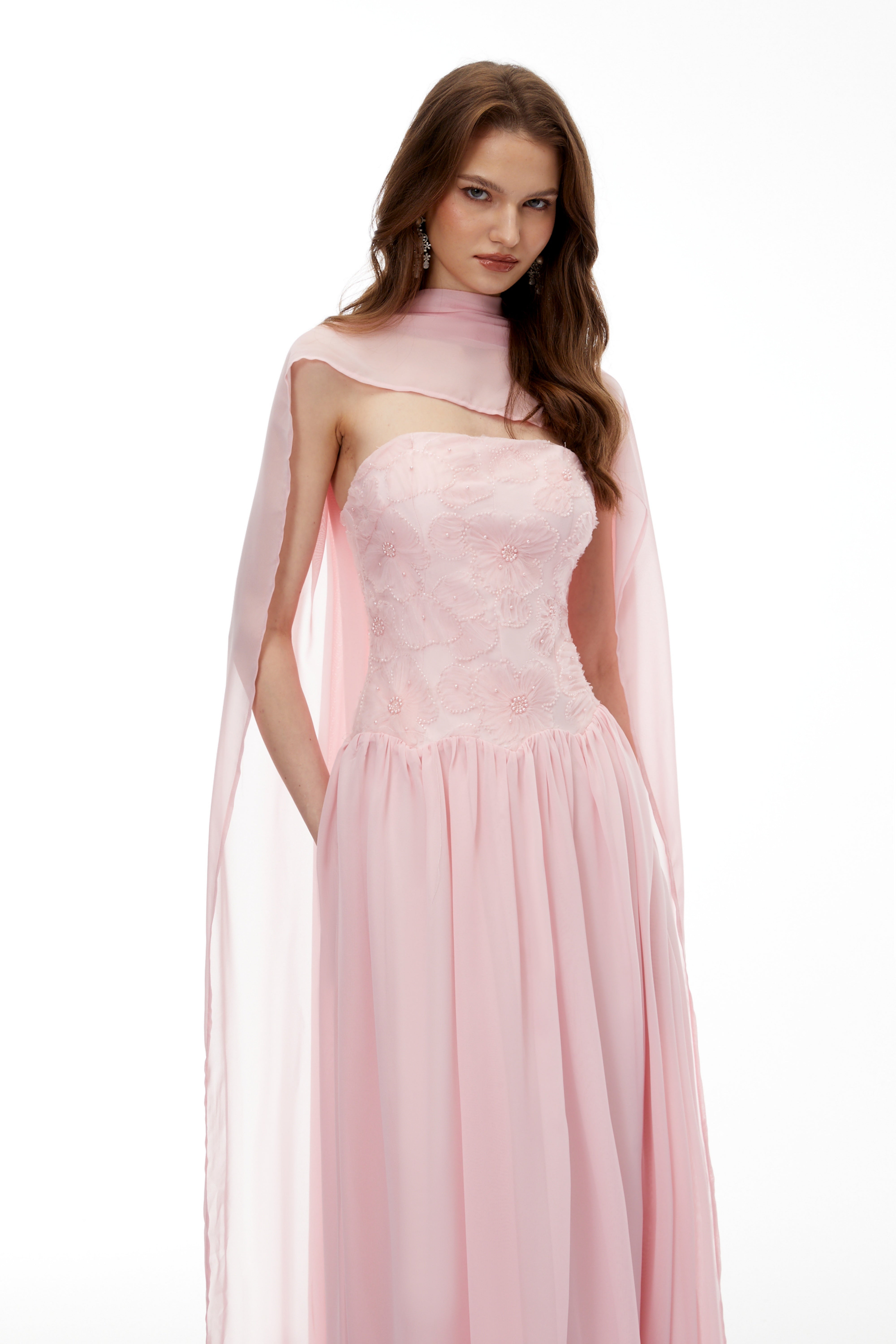 Pink Floral Embroidered Maxi Dress