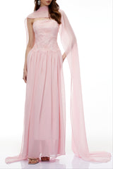 Pink Floral Embroidered Maxi Dress
