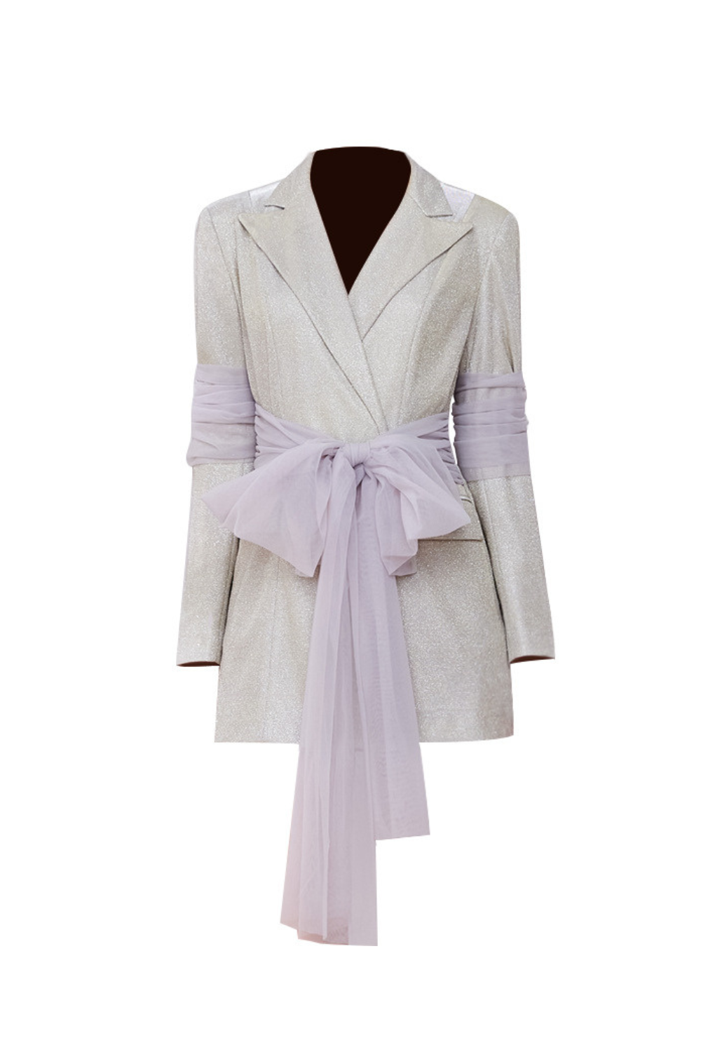 Mesh Ribbon Blazer Dress in Champagne
