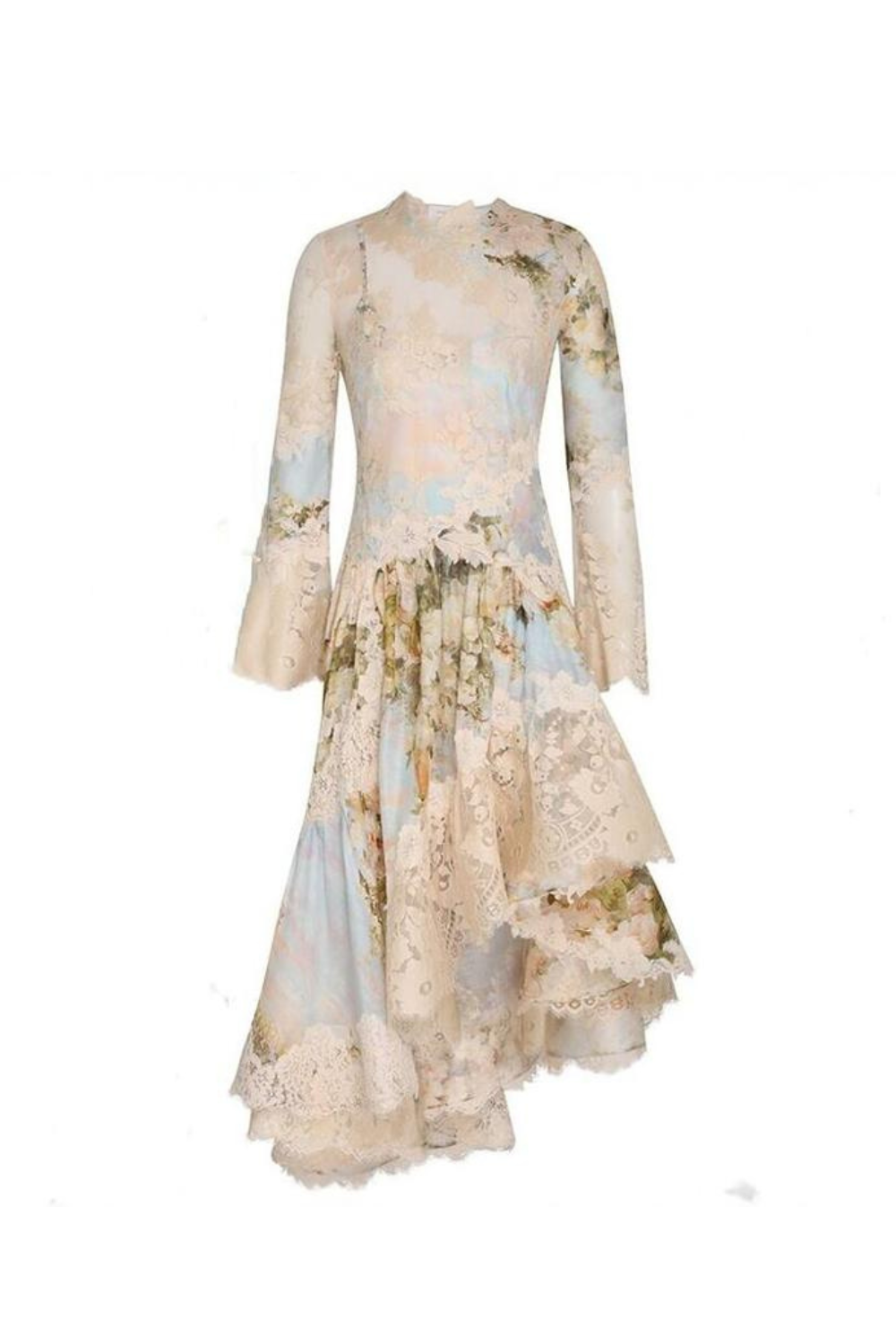Long Sleeves Floral Printed Lace Maxi Dress