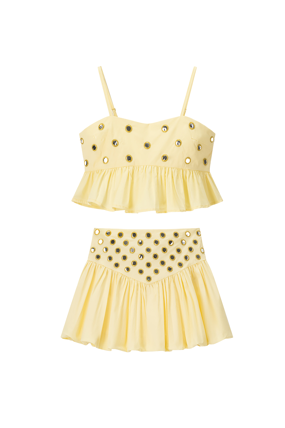 Mirror Embellished Crop Top & Bubble Skirt Set