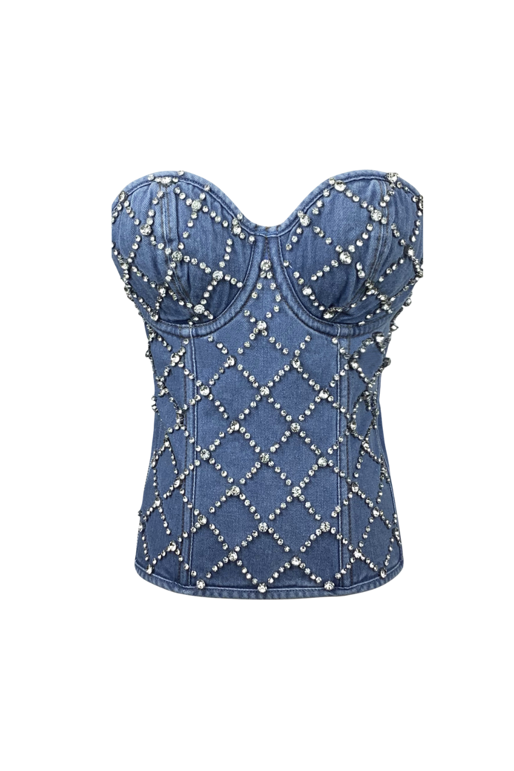 Crystal Embellished Denim Top in blue