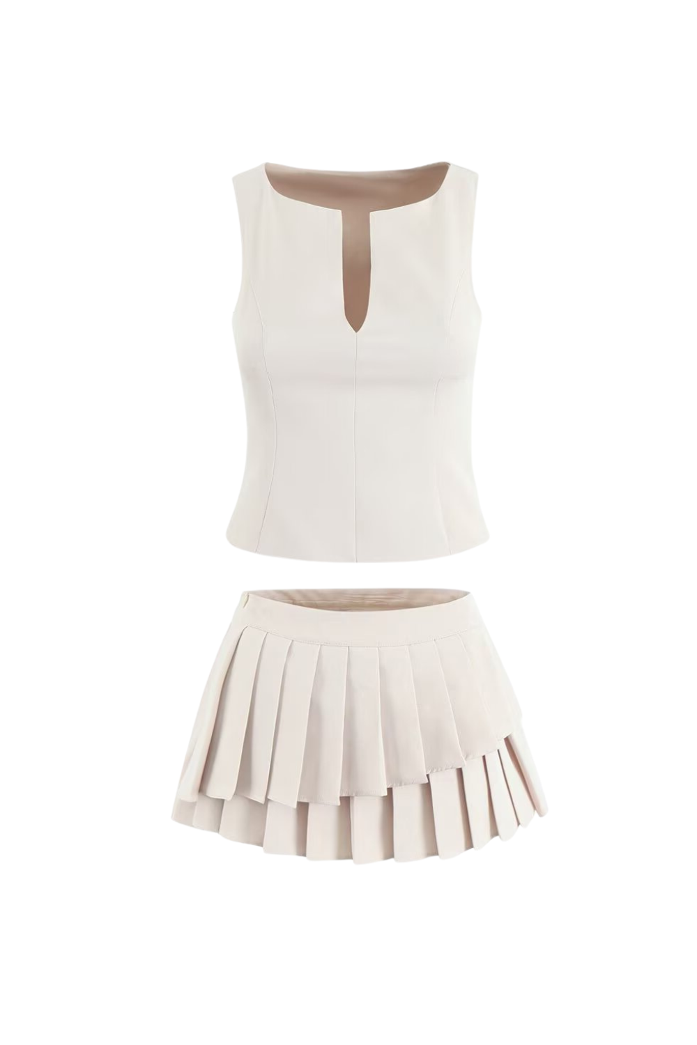 Sleeveless Ruffle Skirt Set in Beige
