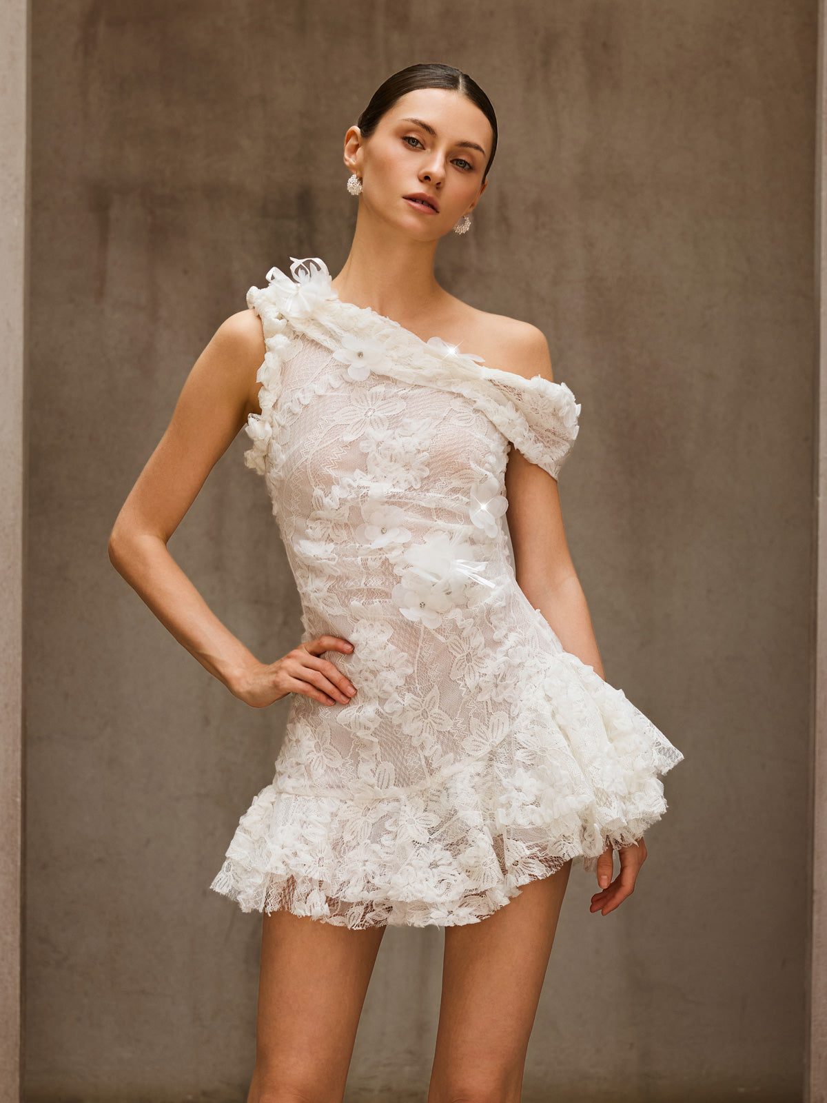 Durriyah One Shoulder Flower Mini Dress