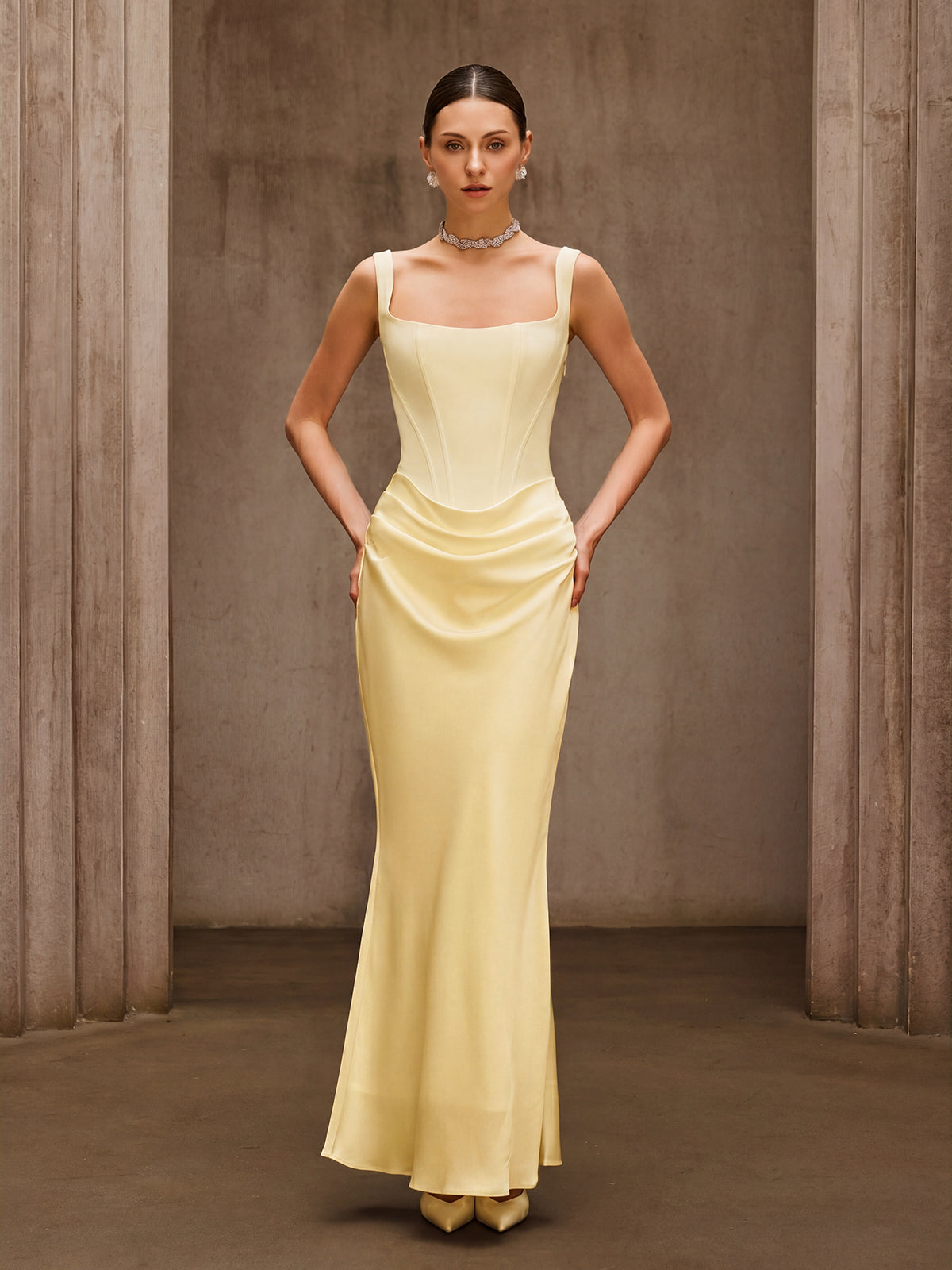 Sleeveless Corset Maxi Dress In Beige