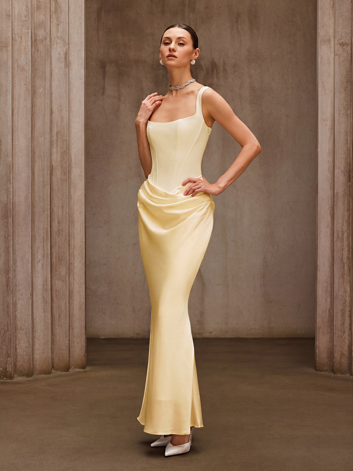 Sleeveless Corset Maxi Dress In Beige
