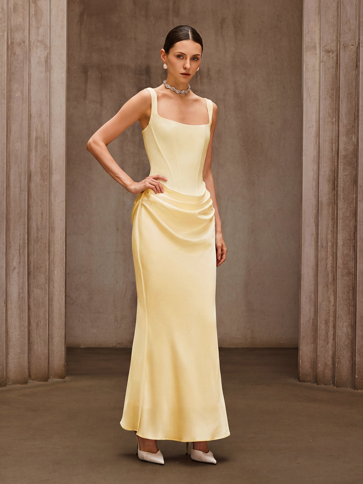 Sleeveless Corset Maxi Dress In Beige
