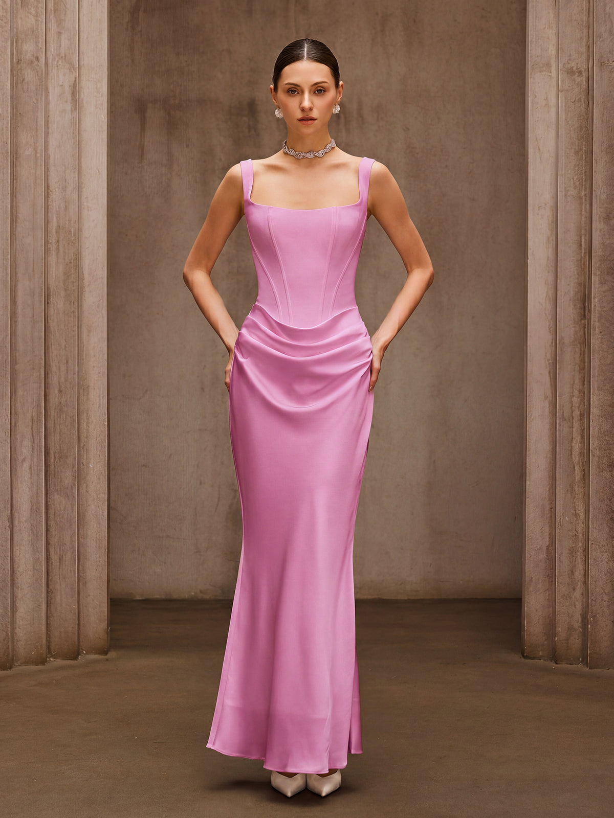 Sleeveless Corset Maxi Dress In Pink