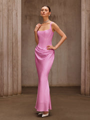 Sleeveless Corset Maxi Dress In Pink