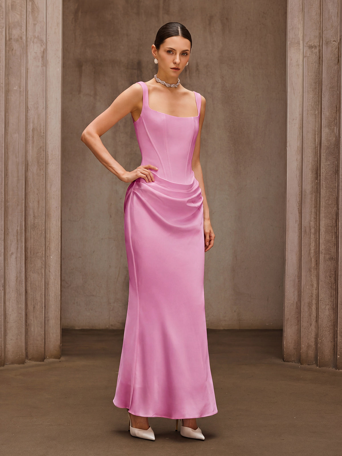 Sleeveless Corset Maxi Dress In Pink