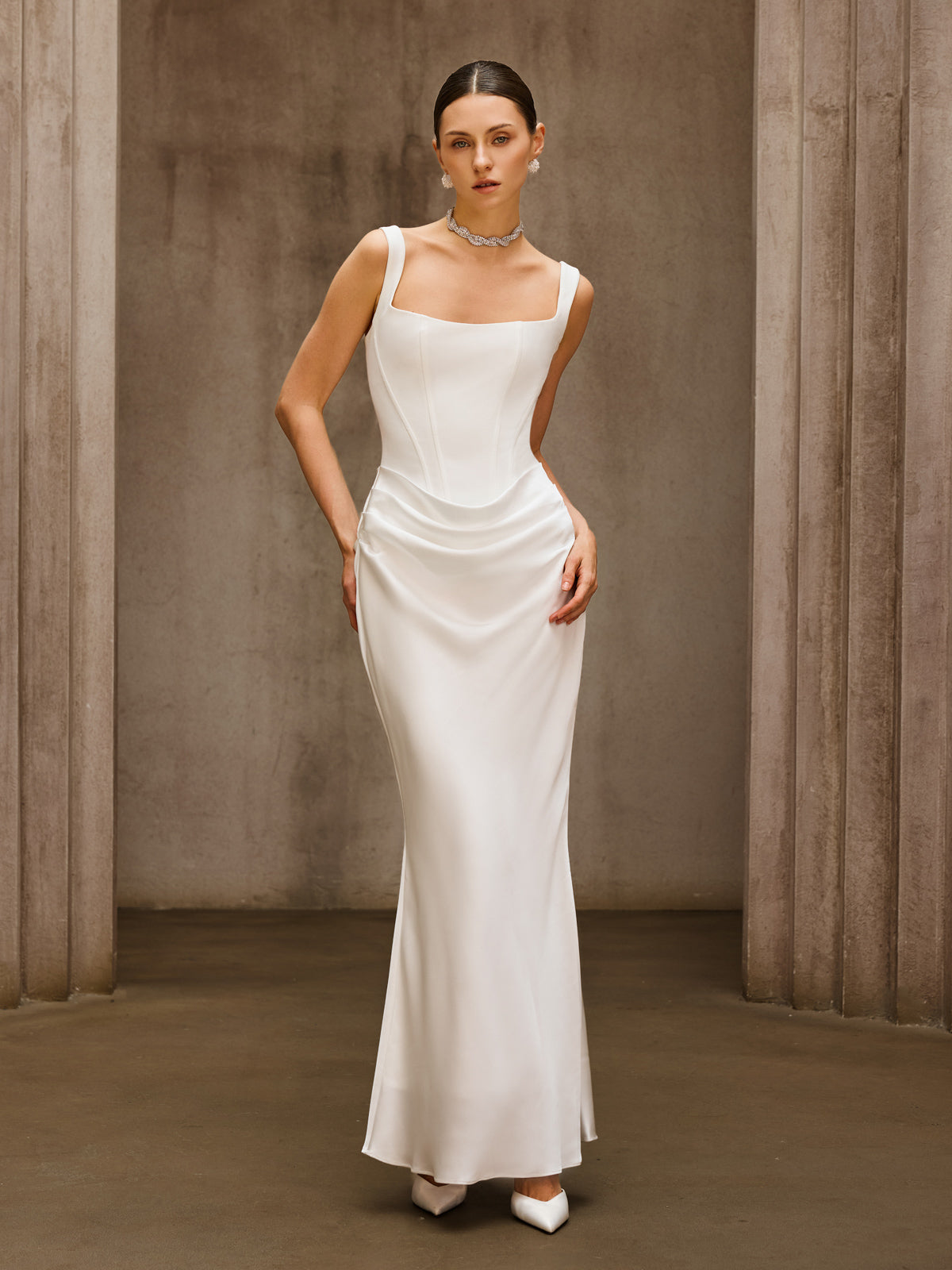 Sleeveless Corset Maxi Dress In White