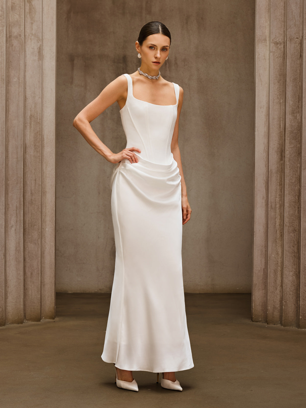Sleeveless Corset Maxi Dress In White