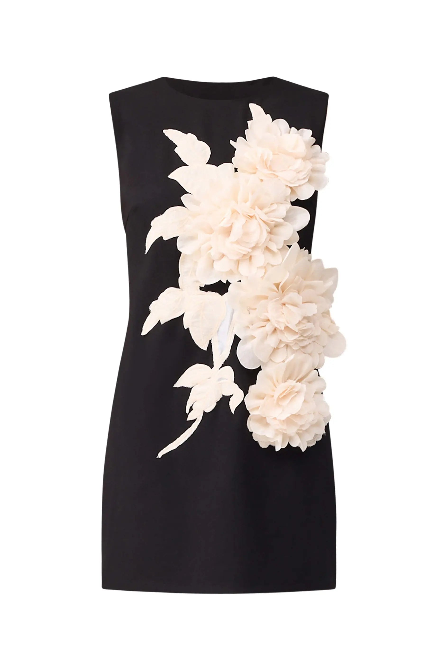 3D Flower Embellished Mini Dress in Black