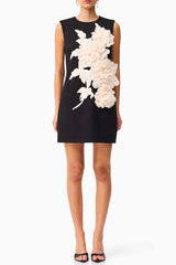 3D Flower Embellished Mini Dress in Black
