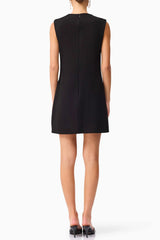 3D Flower Embellished Mini Dress in Black